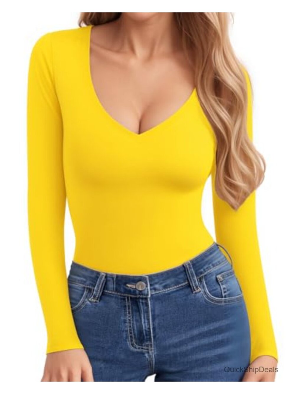 Women's V-Neck Fitted Long Sleeve T-Shirt Sexy Casual Basic Tee